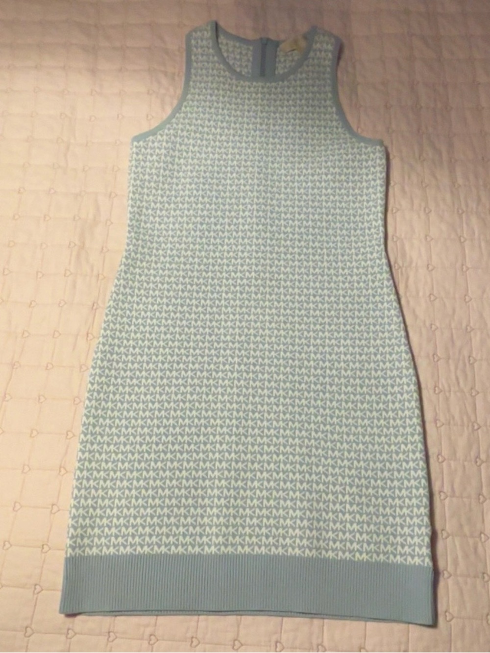 Michael Kors Blue & White MK Logo Knit Sleeveless Sweater Dress